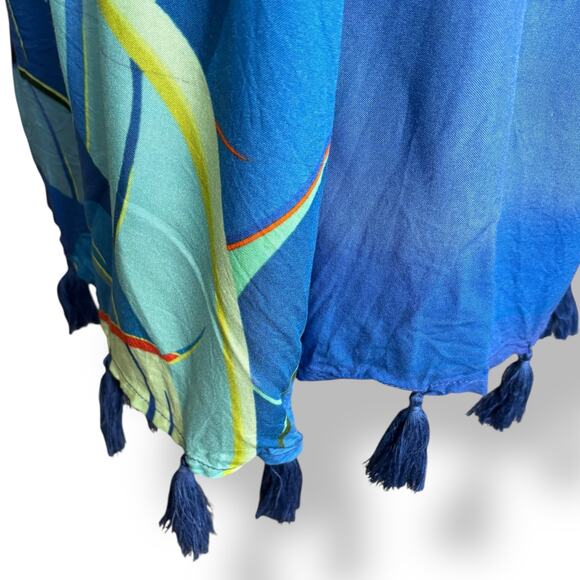 Farm Rio Tropical Toucan Sarong Skirt Tassel Hem Ombre Sunset Wrap Fringe Size P - Picture 7 of 12